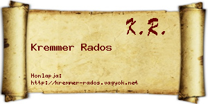 Kremmer Rados névjegykártya